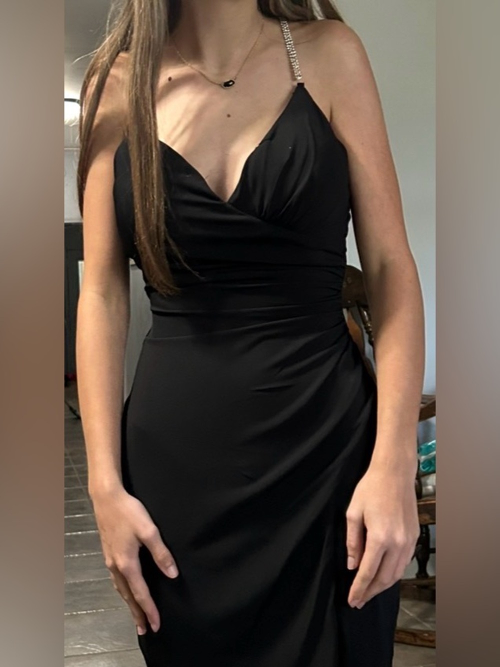 Black formal Dress with rhinestone straps size small I wore it once